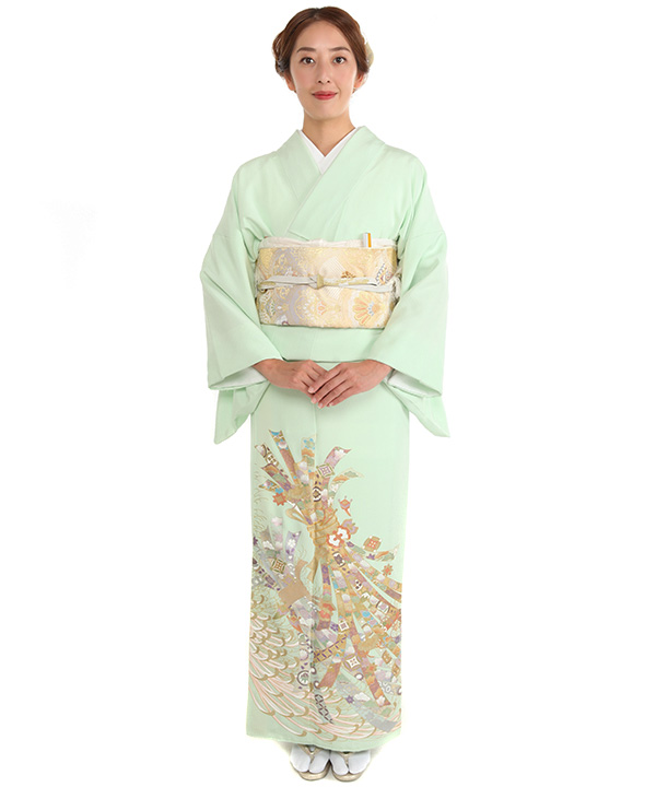 色留袖レンタル｜桂由美 クリーム地に牡丹や菊に金の波文｜I0007｜M