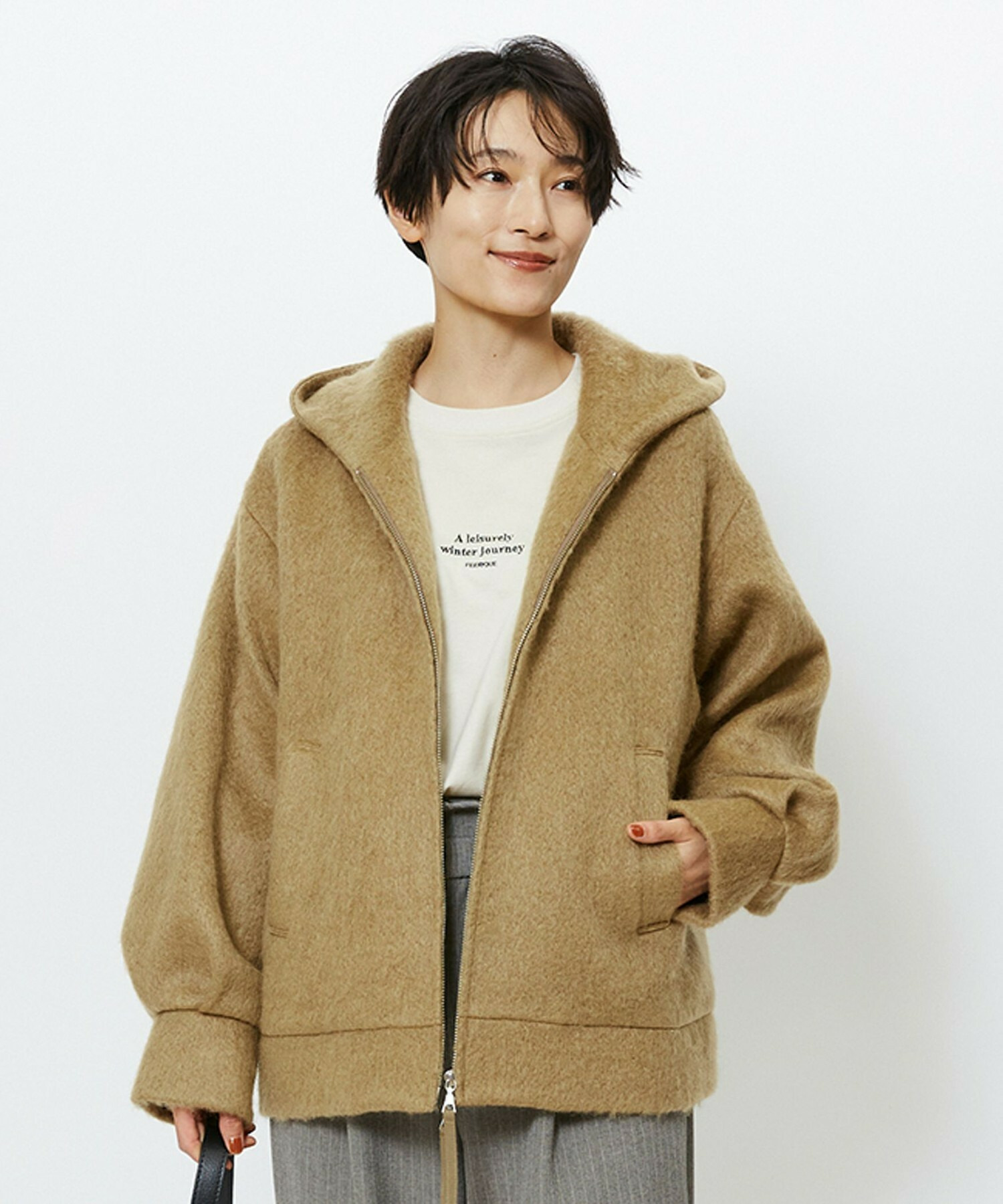 チ*ー様 モガ　ニットジャケット セール】ダブルボタンもっちもちニットジャケット（ノーカラー